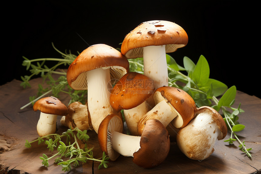 木桌上的蘑菇食物图片