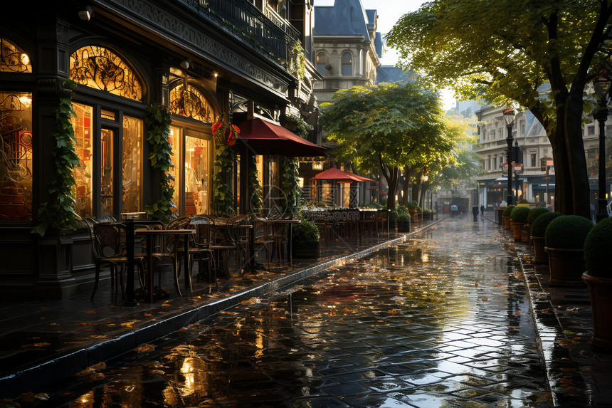 城市下过雨的街道图片