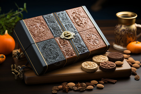 巧克力和咖啡豆月饼礼盒设计图片