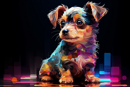 油画画作的动物小狗图片