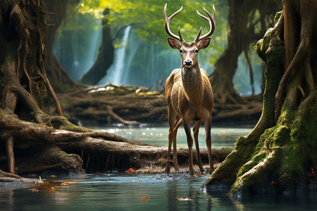 水流中的动物小鹿图片