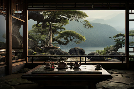 美丽的茶馆茶室背景图片