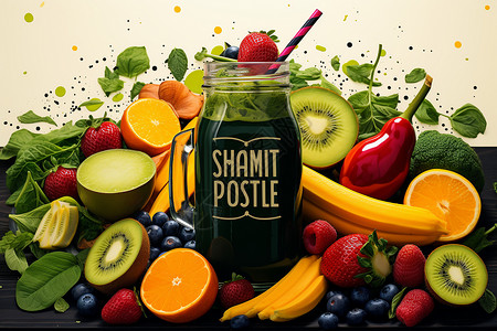 健康的食物果汁和水果背景图片