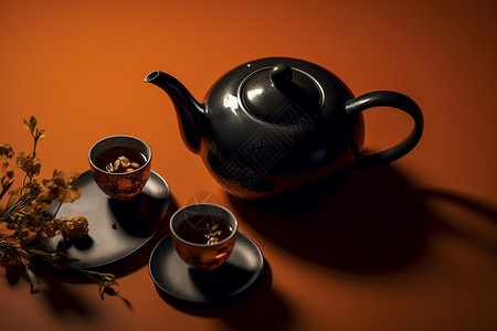 简约的黑色茶具图片