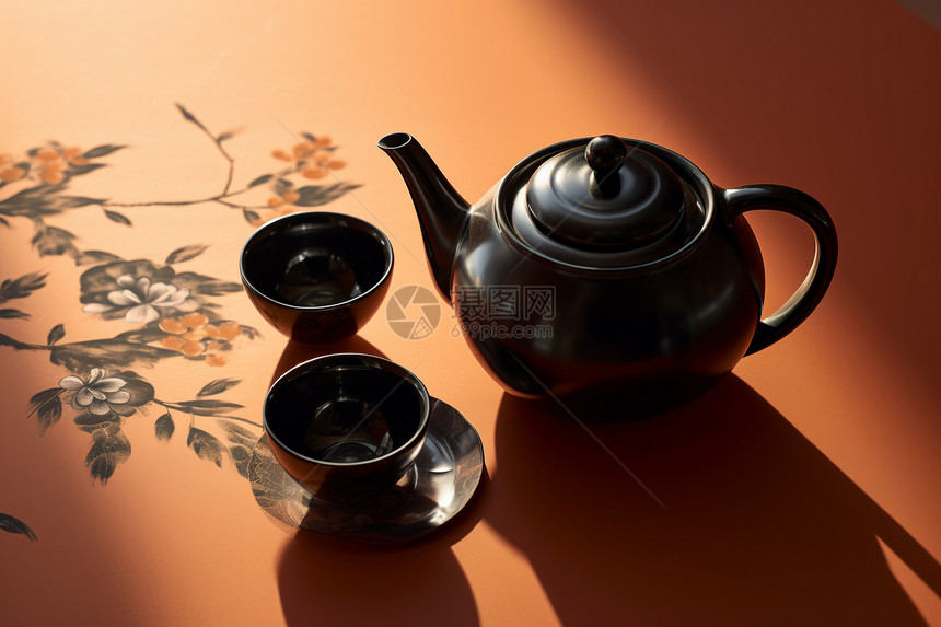 黑色的陶瓷茶具图片