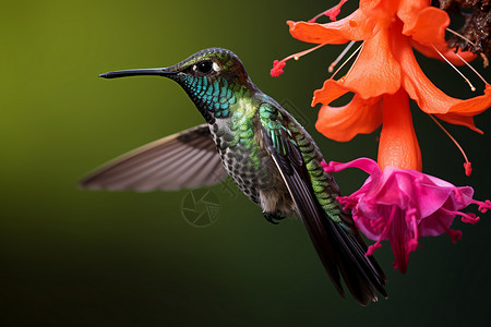 花朵旁的野生鸟背景图片