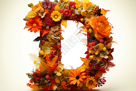 花朵和树叶拼凑的字母背景图片