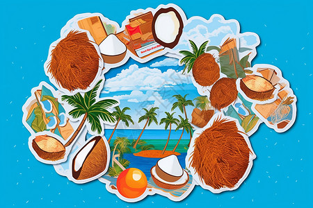 各种形状的椰子贴纸背景图片