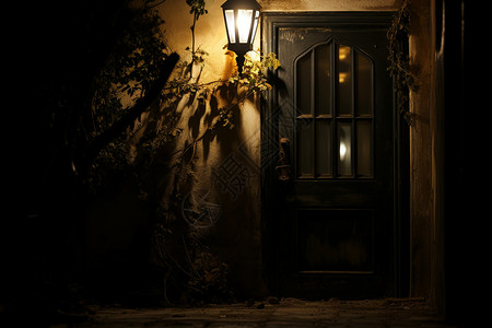 石灯ps素材黑夜中古老的大门背景