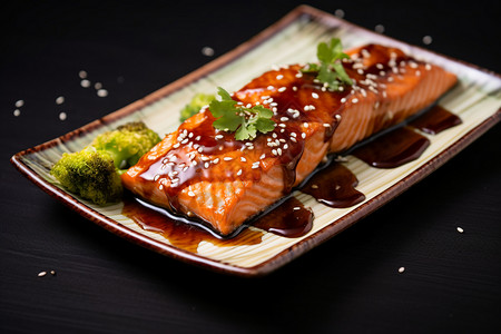 传统美食的照烧三文鱼高清图片