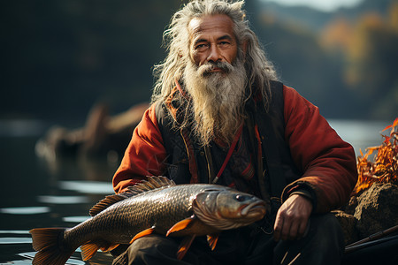 抱着鱼的男人抱着鱼的渔民背景