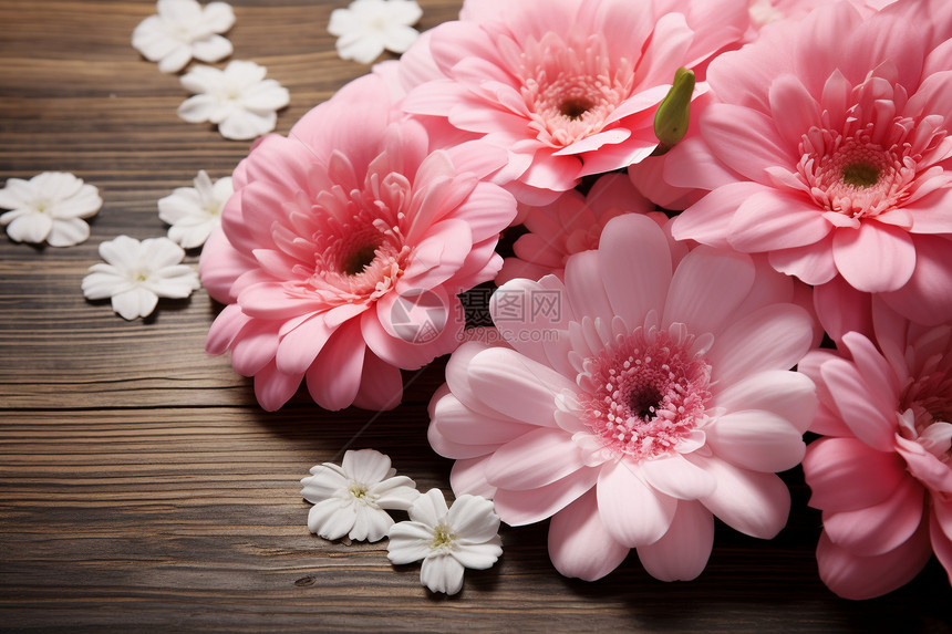 木板上的浪漫花朵图片