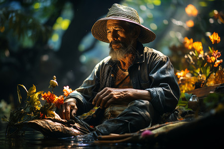 年迈的渔翁背景图片