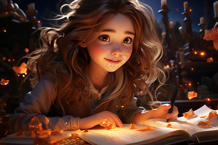 在看书的小女孩图片