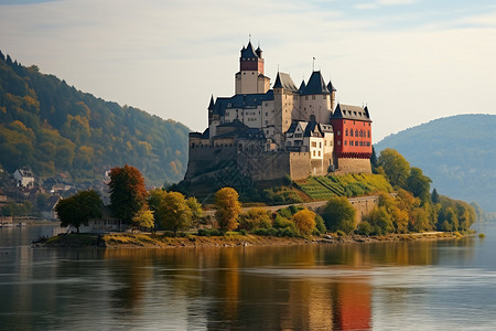 莱茵河上的小岛城堡背景