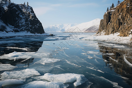 冰雪奇境的贝加尔湖景观背景图片