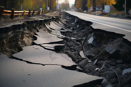 破坏与危险的道路塌陷图片