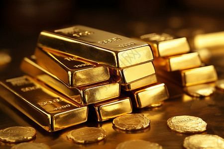 金融黄金堆积的黄金金条背景
