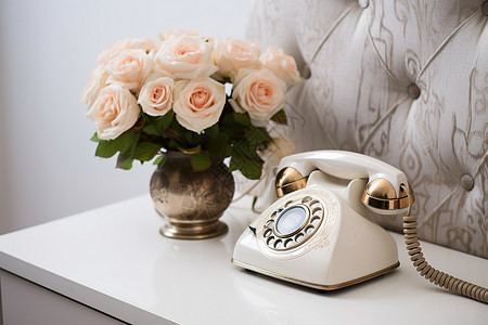 室内家居的电话和花瓶摆设背景图片