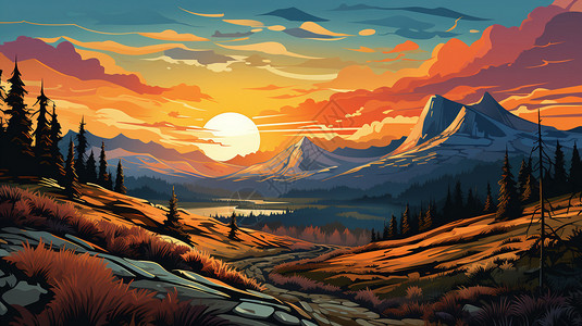 日落时的山脉风景图片