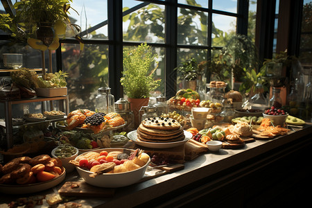 室内窗口健康的食物背景图片