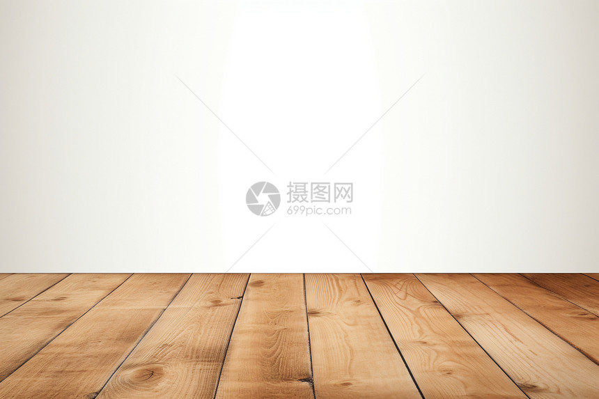 木地板上的白墙背景图片