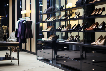 品牌鞋子时尚品牌店的展示柜台背景