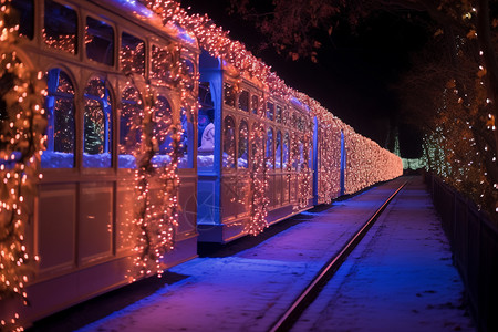 圣诞之夜的火车彩灯背景图片