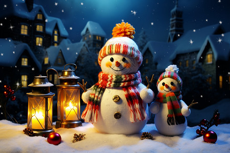 冬天的村庄创意圣诞节装饰背景设计图片