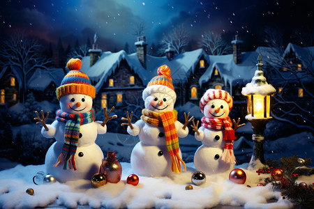 冬天堆雪人素材圣诞节之夜的温馨时刻设计图片
