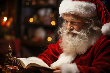 阅读书籍的圣诞老人背景图片