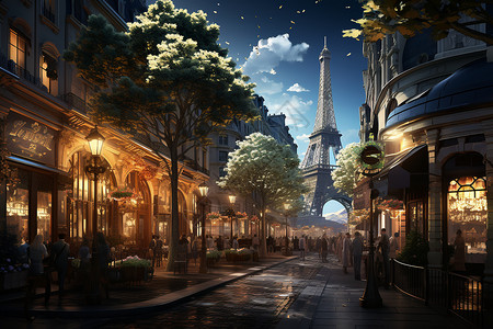 夜幕下的繁华商业街图片