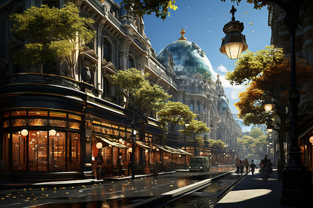地标性的城市商业街景观背景图片