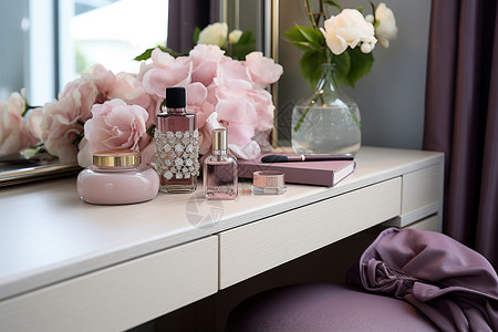 粉色梳妆台精致的女士化妆桌背景