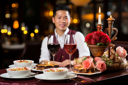 高级餐厅的浪漫晚餐高清图片