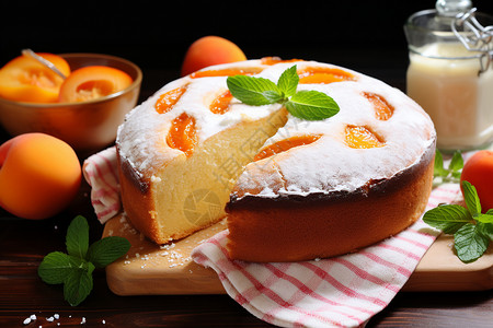 美味的桃子奶油蛋糕图片