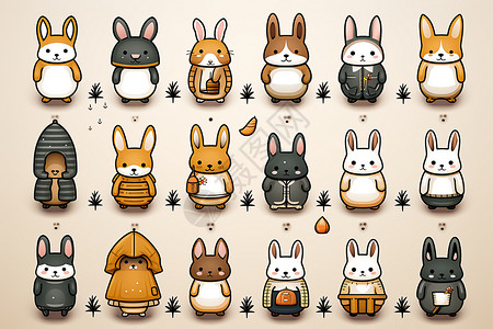 现代线性兔子图标系列背景图片