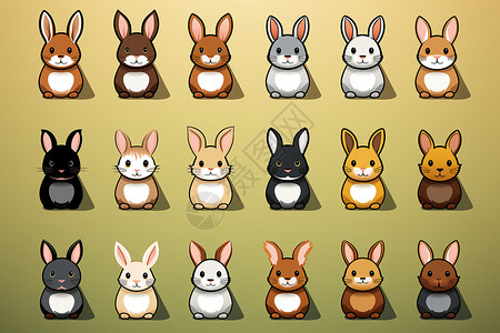 宠物造型可爱的卡通兔子合集插图插画