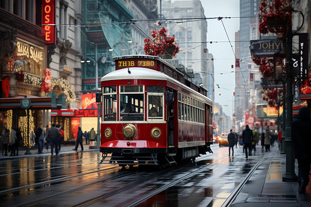 欧洲城市穿梭的电车高清图片