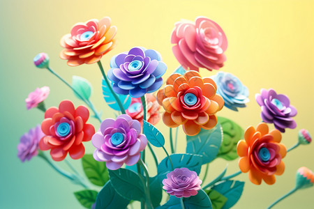 明亮柔和的3D花朵背景图片