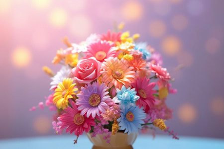 美丽彩色花瓶艺术感氛围的3D花朵插画
