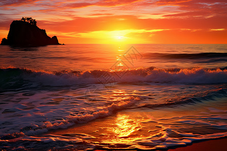 夕阳余晖下的海岸景观图片
