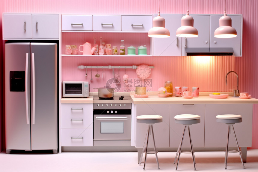 粉色梦幻的室内家居厨房图片