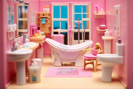 娃娃玩偶粉色芭比娃娃的梦幻洗手间设计图片