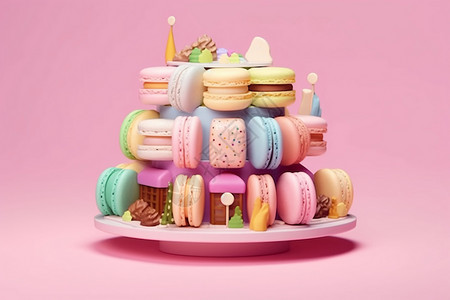 甜品生日蛋糕梦幻马卡龙模型设计图片