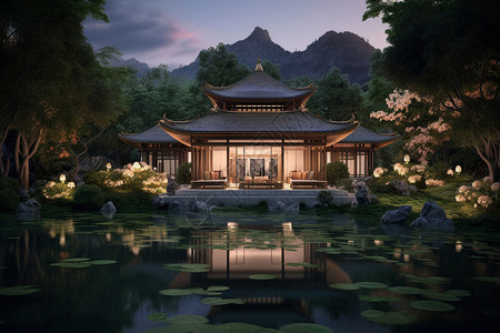 中式园林中式古风的建筑景观设计图片