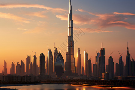 迷幻迪拜城市的地标性建筑景观背景