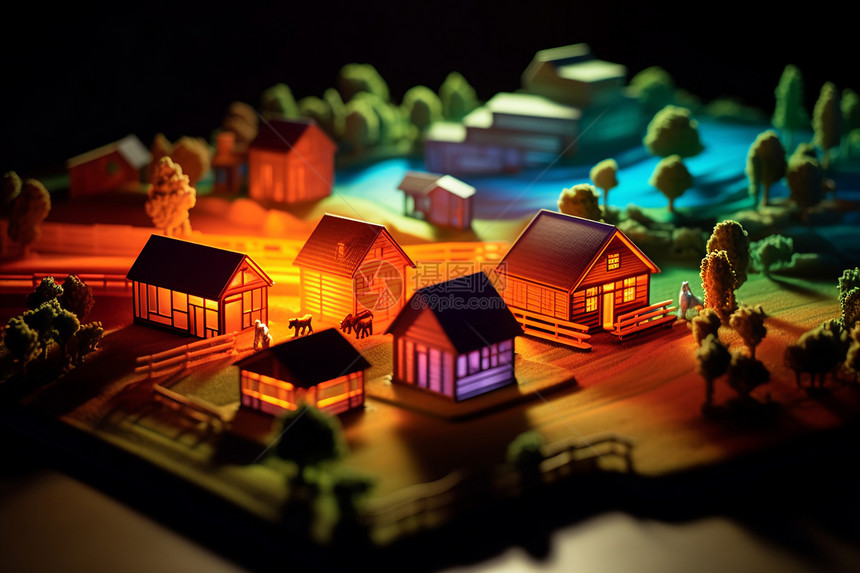 3D梦幻的小镇房屋建筑图片
