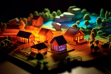 3D梦幻的小镇房屋建筑高清图片