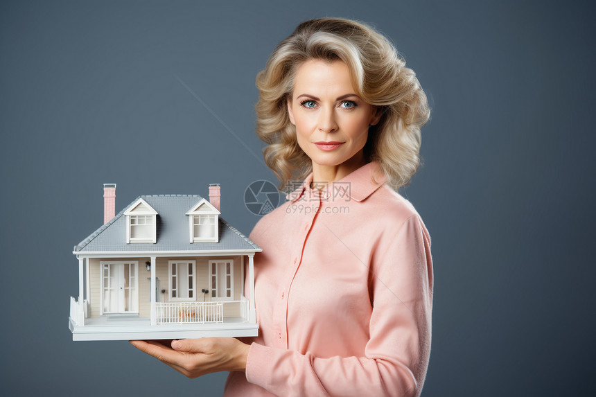 外国女子手中的房屋模型图片